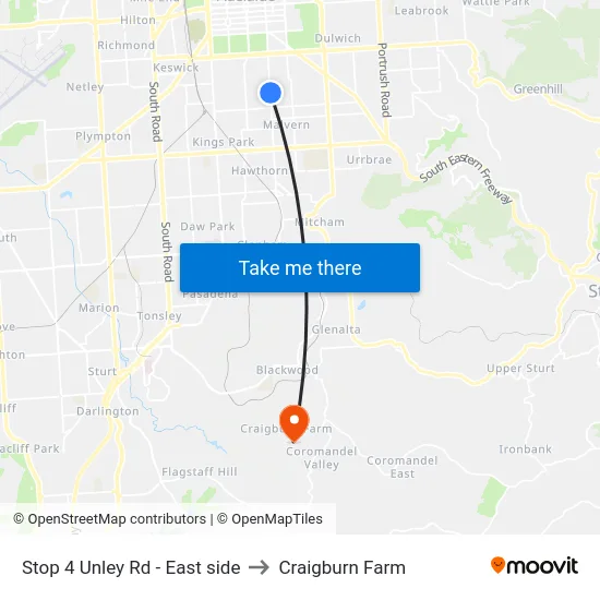 Stop 4 Unley Rd - East side to Craigburn Farm map