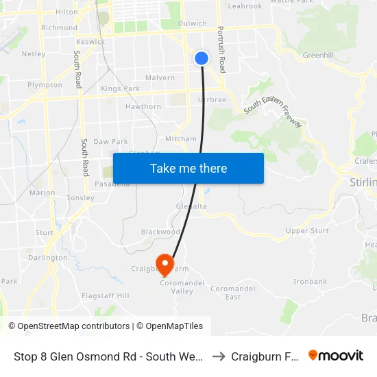 Stop 8 Glen Osmond Rd - South West side to Craigburn Farm map