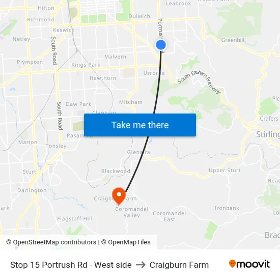 Stop 15 Portrush Rd - West side to Craigburn Farm map