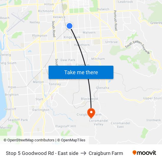 Stop 5 Goodwood Rd - East side to Craigburn Farm map