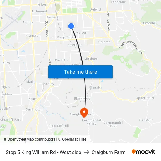 Stop 5 King William Rd - West side to Craigburn Farm map