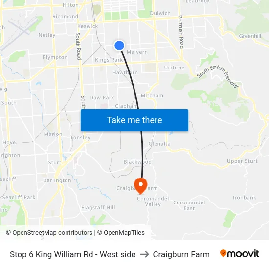 Stop 6 King William Rd - West side to Craigburn Farm map