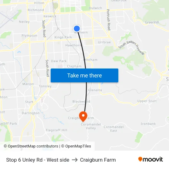 Stop 6 Unley Rd - West side to Craigburn Farm map