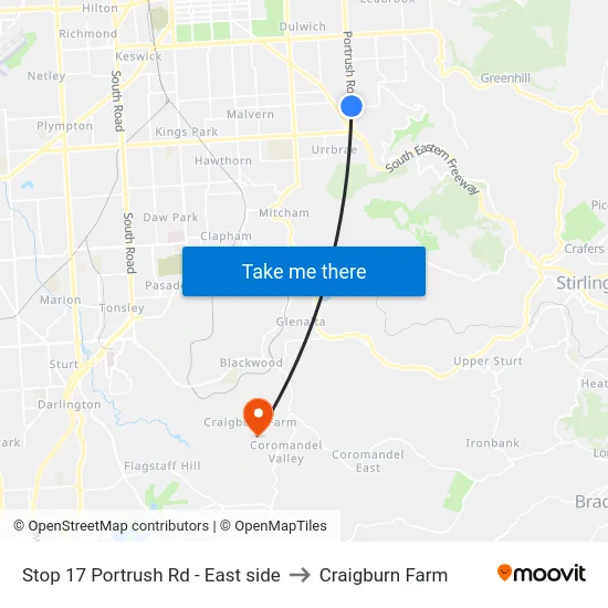 Stop 17 Portrush Rd - East side to Craigburn Farm map