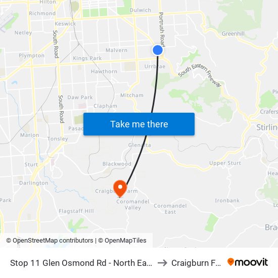 Stop 11 Glen Osmond Rd - North East side to Craigburn Farm map