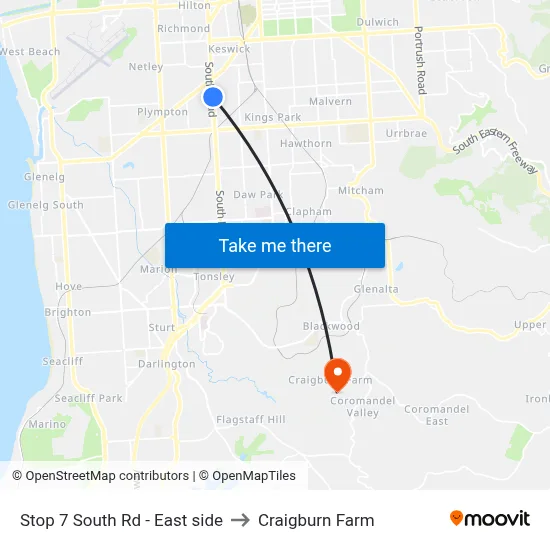 Stop 7 South Rd - East side to Craigburn Farm map