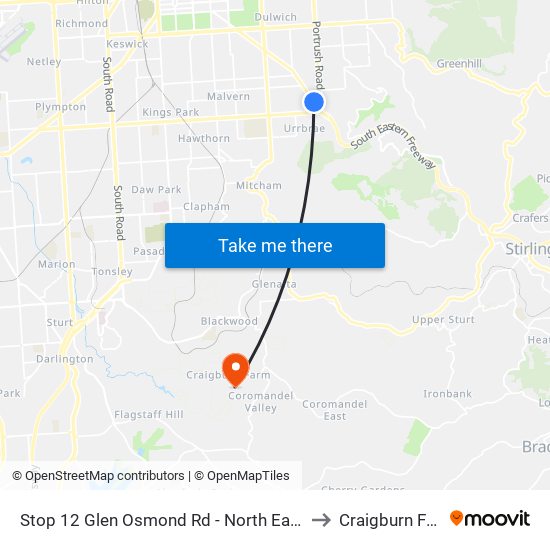 Stop 12 Glen Osmond Rd - North East side to Craigburn Farm map