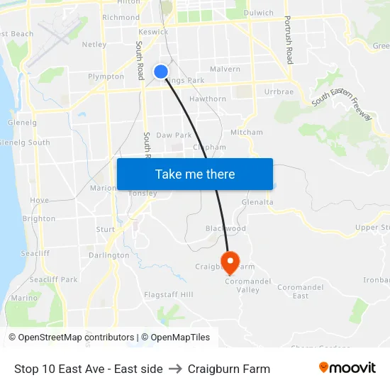 Stop 10 East Ave - East side to Craigburn Farm map