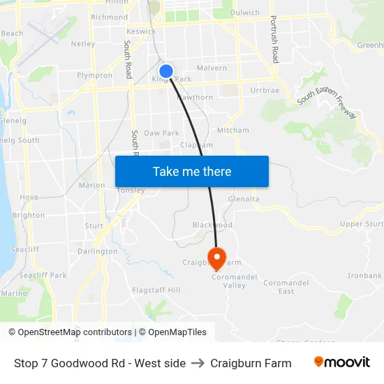 Stop 7 Goodwood Rd - West side to Craigburn Farm map