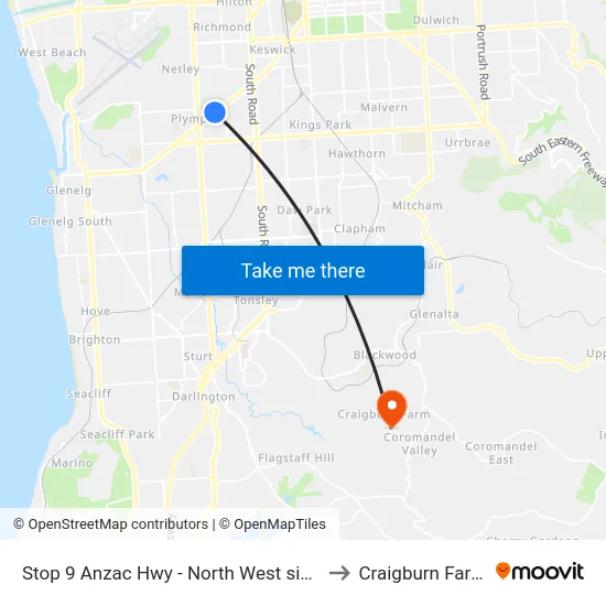 Stop 9 Anzac Hwy - North West side to Craigburn Farm map