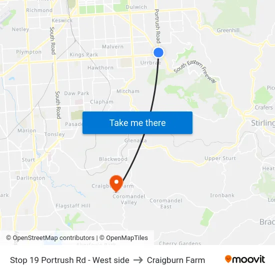 Stop 19 Portrush Rd - West side to Craigburn Farm map