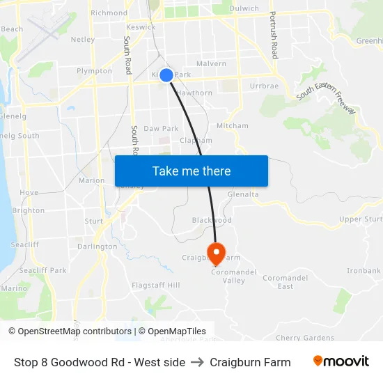 Stop 8 Goodwood Rd - West side to Craigburn Farm map