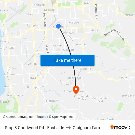 Stop 8 Goodwood Rd - East side to Craigburn Farm map