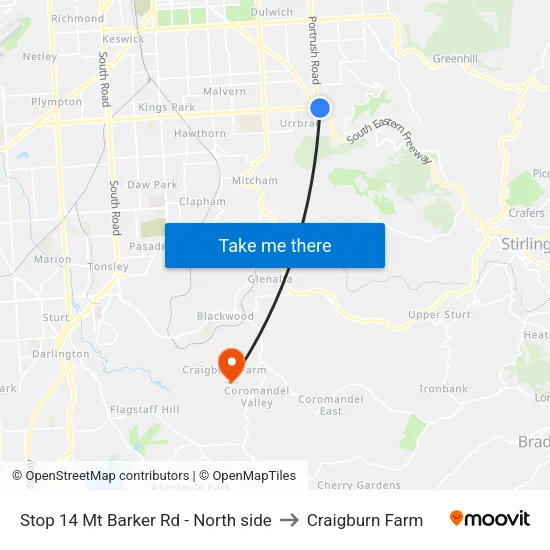 Stop 14 Mt Barker Rd - North side to Craigburn Farm map
