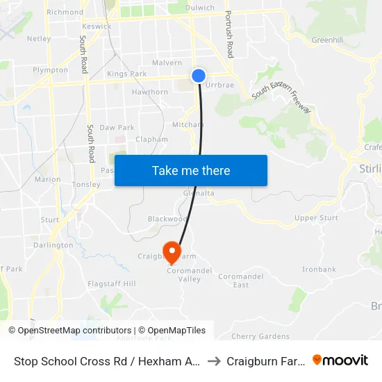 Stop School Cross Rd / Hexham Ave to Craigburn Farm map