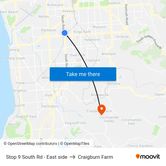 Stop 9 South Rd - East side to Craigburn Farm map