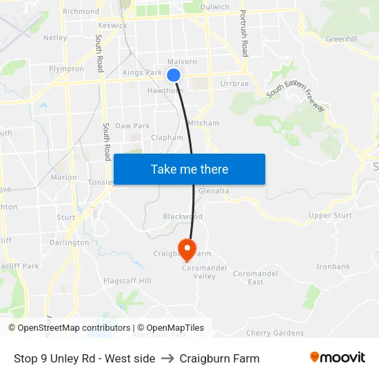 Stop 9 Unley Rd - West side to Craigburn Farm map