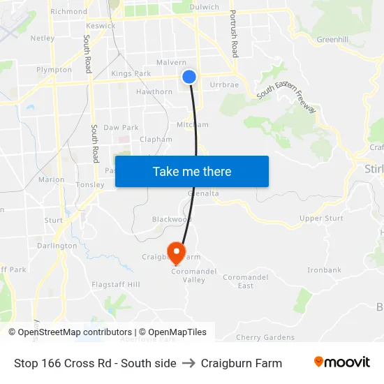 Stop 166 Cross Rd - South side to Craigburn Farm map