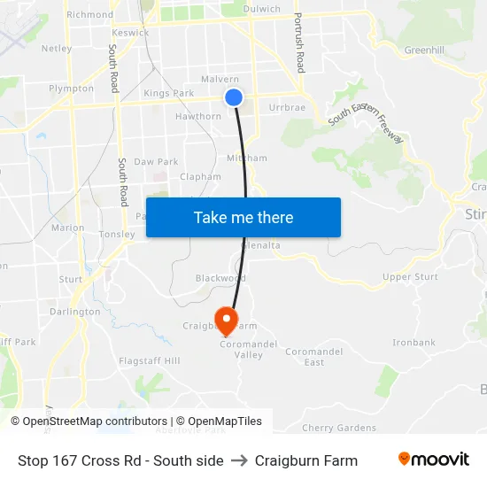 Stop 167 Cross Rd - South side to Craigburn Farm map