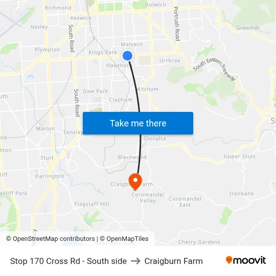 Stop 170 Cross Rd - South side to Craigburn Farm map