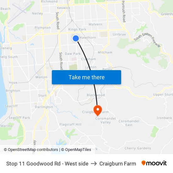 Stop 11 Goodwood Rd - West side to Craigburn Farm map