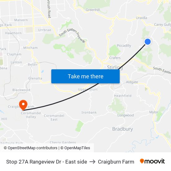 Stop 27A Rangeview Dr - East side to Craigburn Farm map