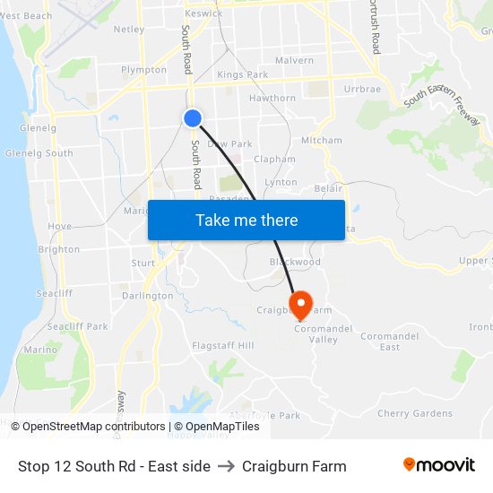 Stop 12 South Rd - East side to Craigburn Farm map