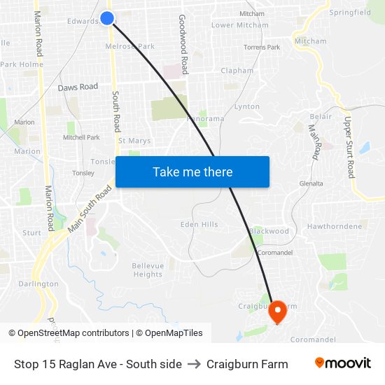 Stop 15 Raglan Ave - South side to Craigburn Farm map