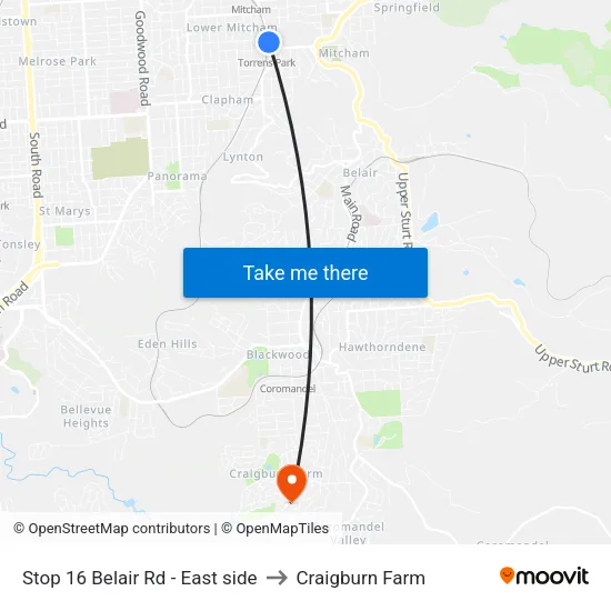 Stop 16 Belair Rd - East side to Craigburn Farm map