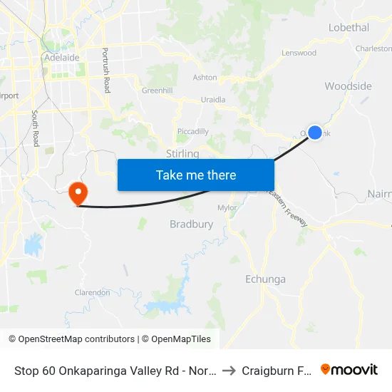 Stop 60 Onkaparinga Valley Rd - North side to Craigburn Farm map