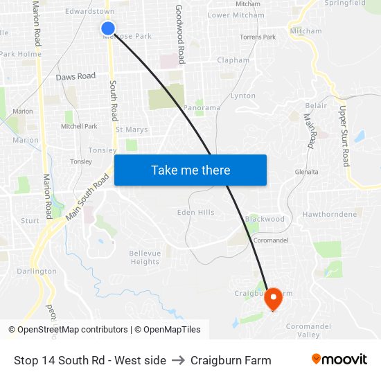 Stop 14 South Rd - West side to Craigburn Farm map