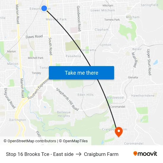 Stop 16 Brooks Tce - East side to Craigburn Farm map