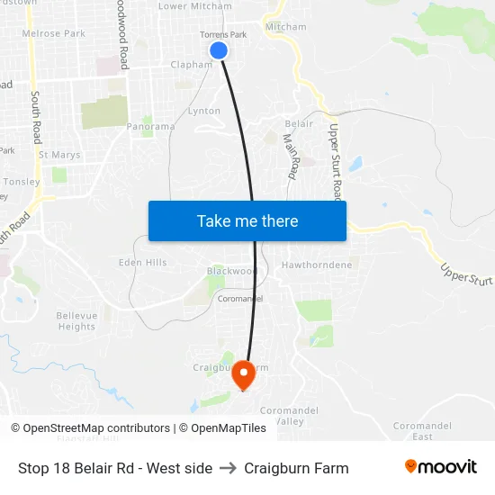 Stop 18 Belair Rd - West side to Craigburn Farm map