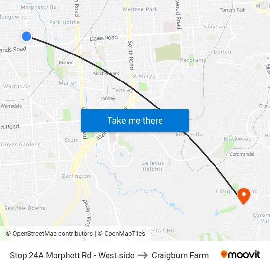 Stop 24A Morphett Rd - West side to Craigburn Farm map