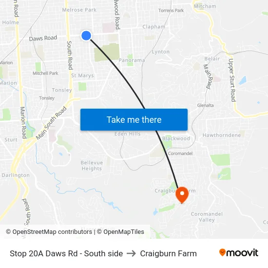 Stop 20A Daws Rd - South side to Craigburn Farm map