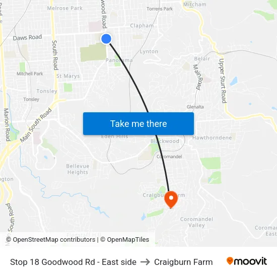 Stop 18 Goodwood Rd - East side to Craigburn Farm map