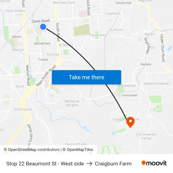 Stop 22 Beaumont St - West side to Craigburn Farm map