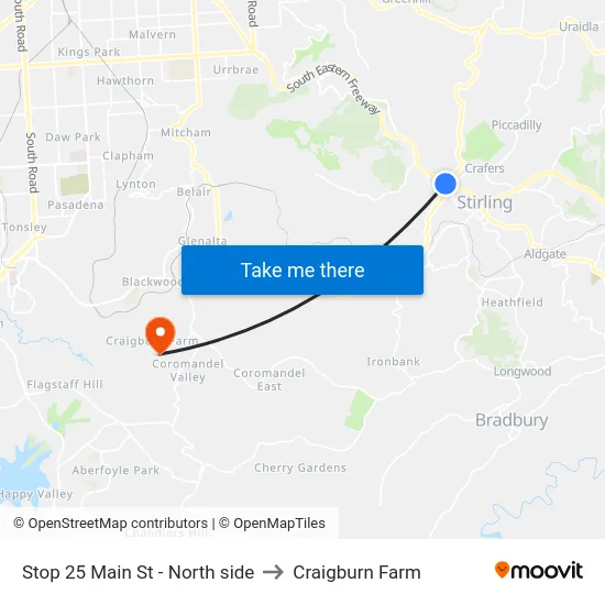 Stop 25 Main St - North side to Craigburn Farm map