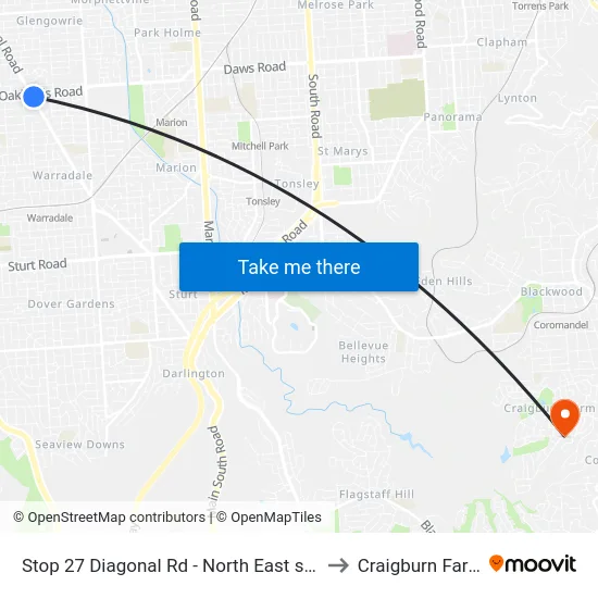 Stop 27 Diagonal Rd - North East side to Craigburn Farm map