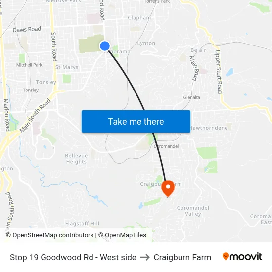 Stop 19 Goodwood Rd - West side to Craigburn Farm map