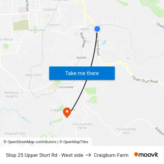 Stop 25 Upper Sturt Rd - West side to Craigburn Farm map