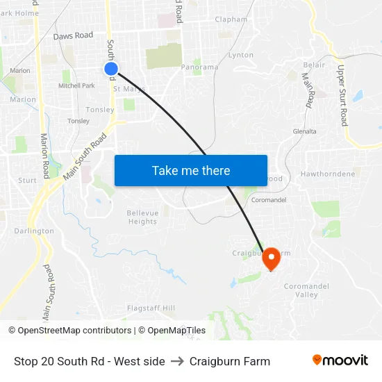 Stop 20 South Rd - West side to Craigburn Farm map