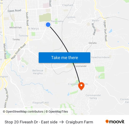Stop 20 Fiveash Dr - East side to Craigburn Farm map