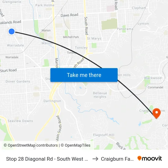 Stop 28 Diagonal Rd - South West side to Craigburn Farm map