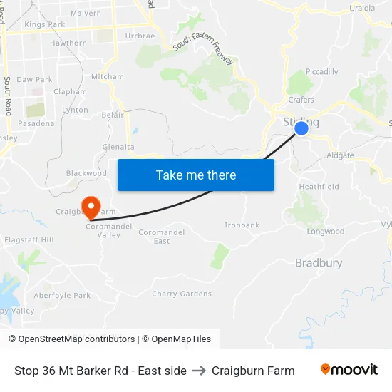 Stop 36 Mt Barker Rd - East side to Craigburn Farm map