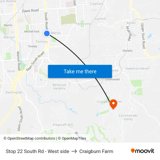 Stop 22 South Rd - West side to Craigburn Farm map