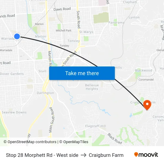 Stop 28 Morphett Rd - West side to Craigburn Farm map