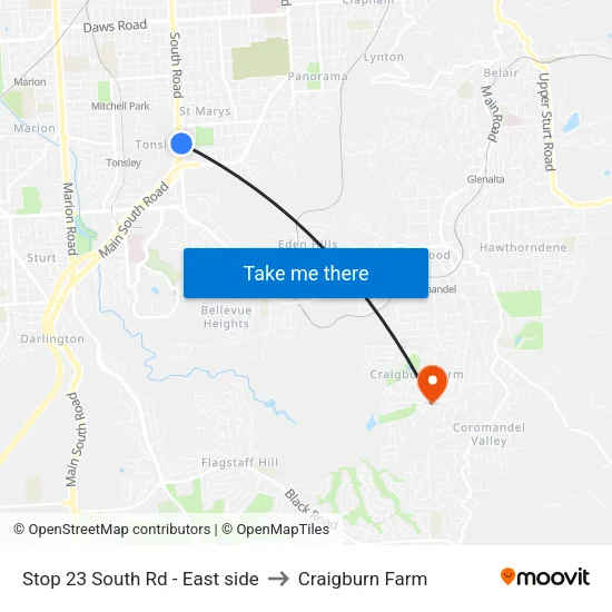 Stop 23 South Rd - East side to Craigburn Farm map