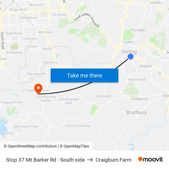 Stop 37 Mt Barker Rd - South side to Craigburn Farm map