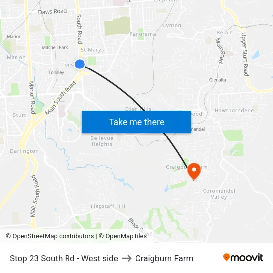 Stop 23 South Rd - West side to Craigburn Farm map